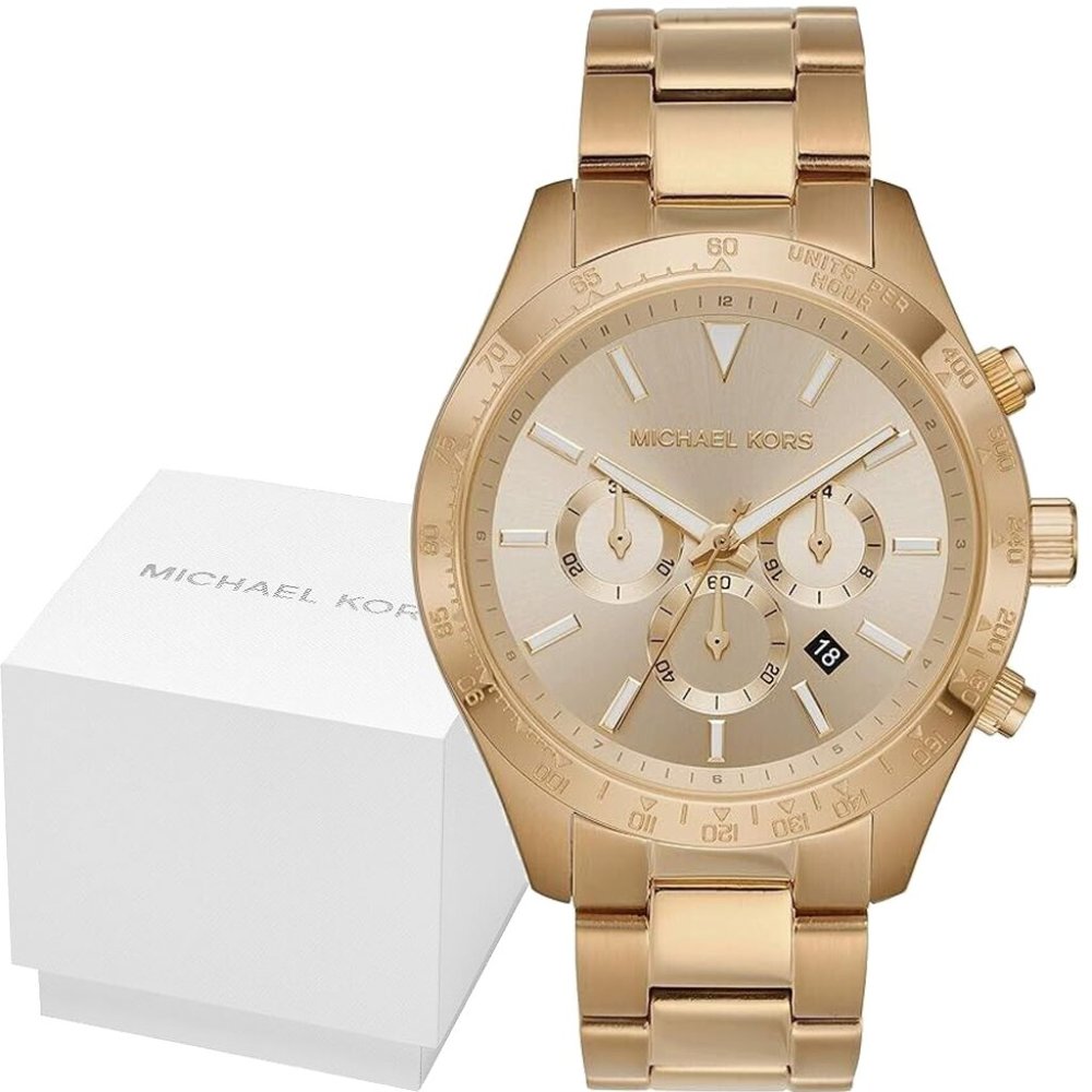 Michael Kors 45mm MK8782 Mens Watch Layton Gold Stainless Steel Case & Gold Dia